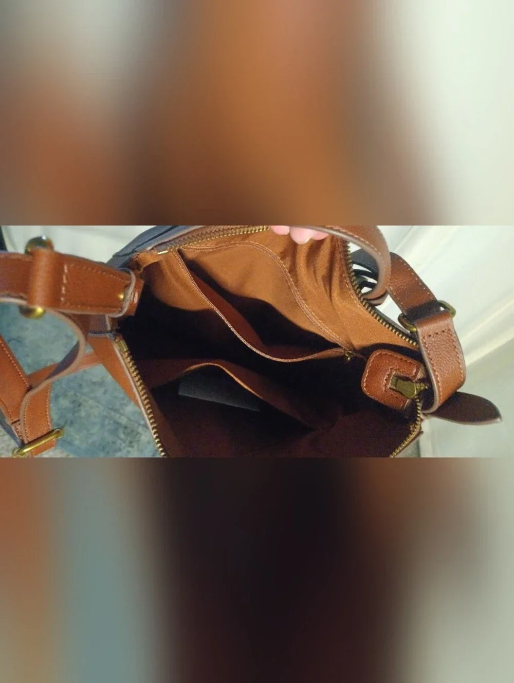 FOSSIL - NEW Genuine Brown Pebbled Leather Crossbody Tote / Convertible Backpack - Picture 8 of 10
